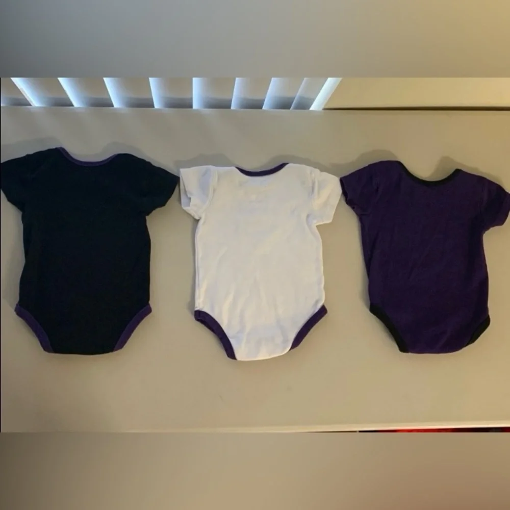 NFL Baltimore Ravens Three Piece Bodysuit Lot 6/9 Months Purple Black Cotton